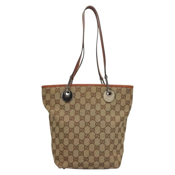GUCCI GG Canvas Tote Bag Beige Silver 120840 Auth sw1192 - Picture 3 of 15